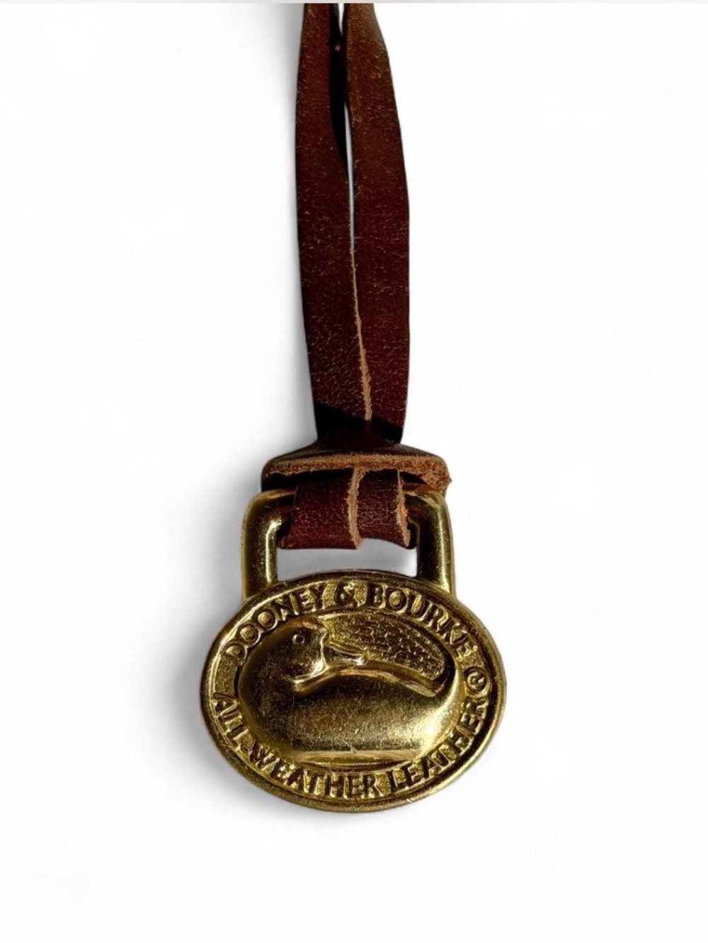 Vintage Dooney & Bourke Brown and Gold Leather Strap Luggage Tag / Keychain